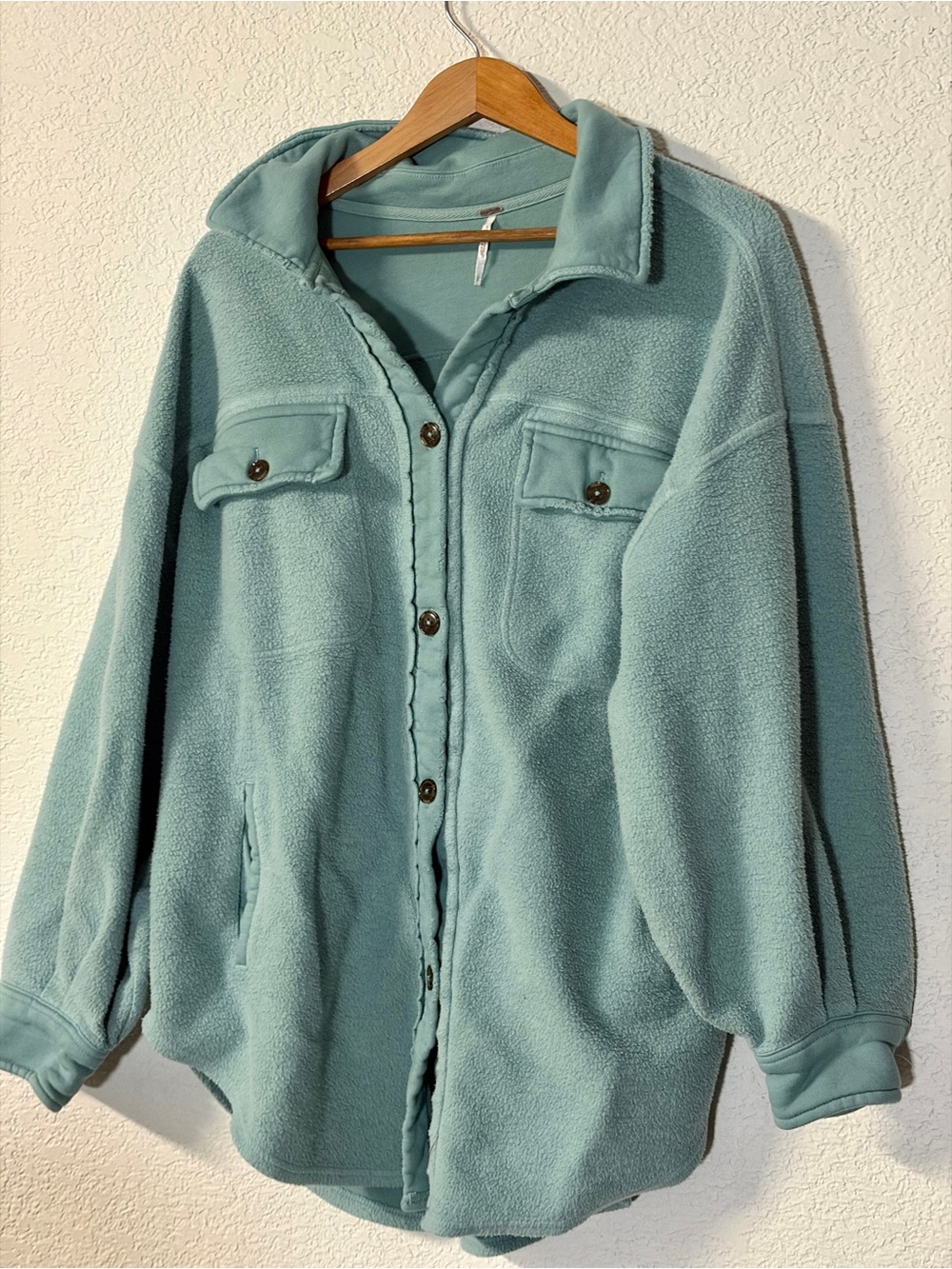Free People Women’s Cozy Fleece “Ruby Jacket” aqua blue Oversize fit size L